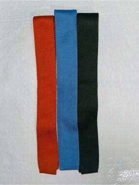 Set of 3 Knit Skinny Neckties in Orange, Blue and Black